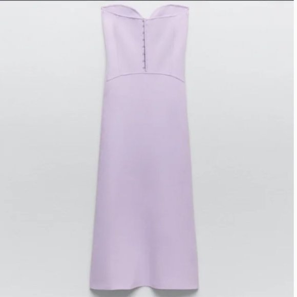 ZARA LILAC LAVENDER CORSET TUBE STRAPLESS SWEETHEART KNIT BANDAGE MIDI DRESS - Picture 6 of 16